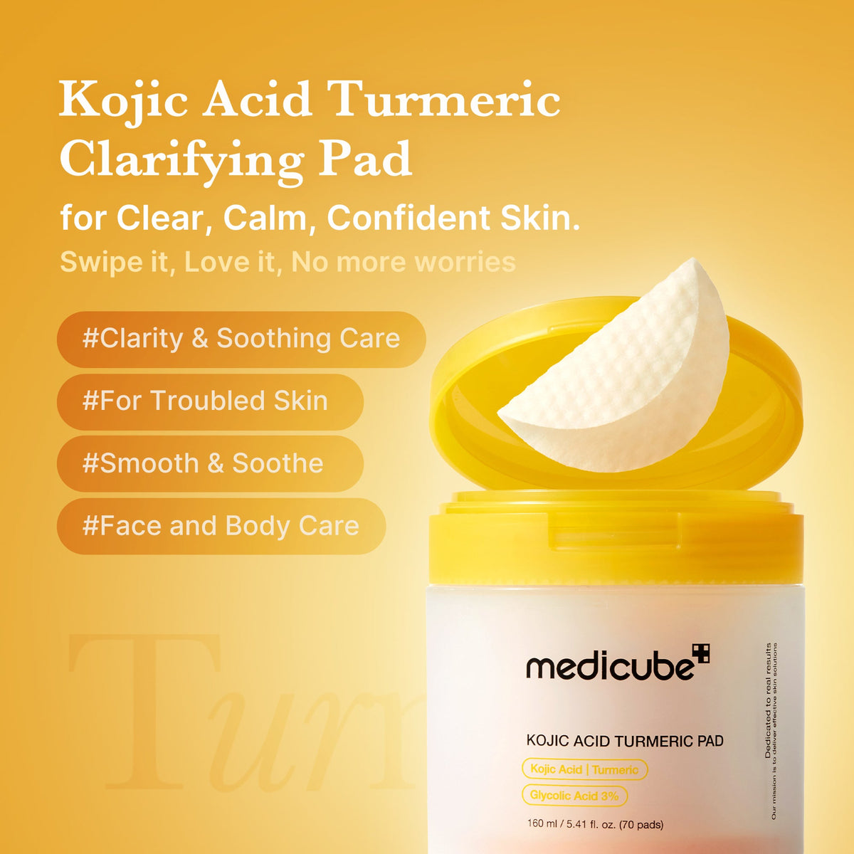 Medicube Kojic Acid Turmeric Toner Pad — 70 discos, 160 ml — foto oficial da marca
