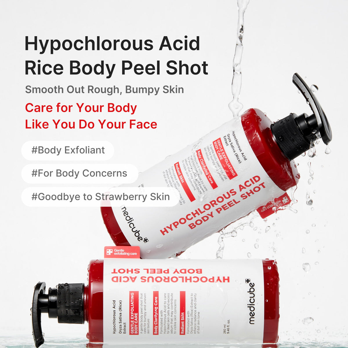 Medicube Hypochlorous Acid Rice Body Peel Shot — Esfoliante corporal 280 ml — foto oficial da marca