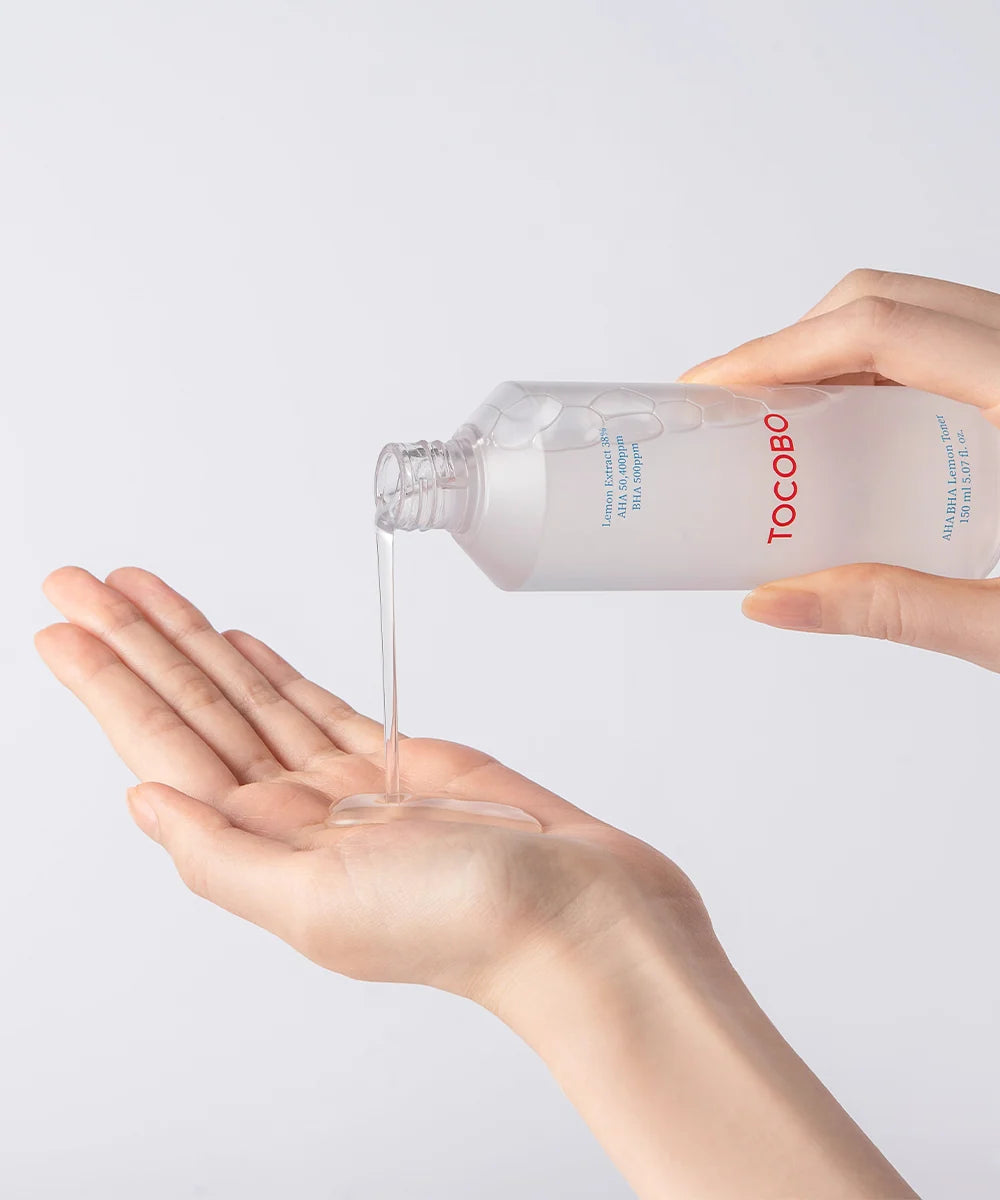 Tocobo AHA BHA Lemon Toner 150 ml — aplicação oficial do tônico