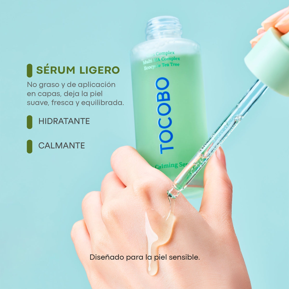 Tocobo Cica Calming Serum 50 ml — frasco com conta-gotas e textura oficial