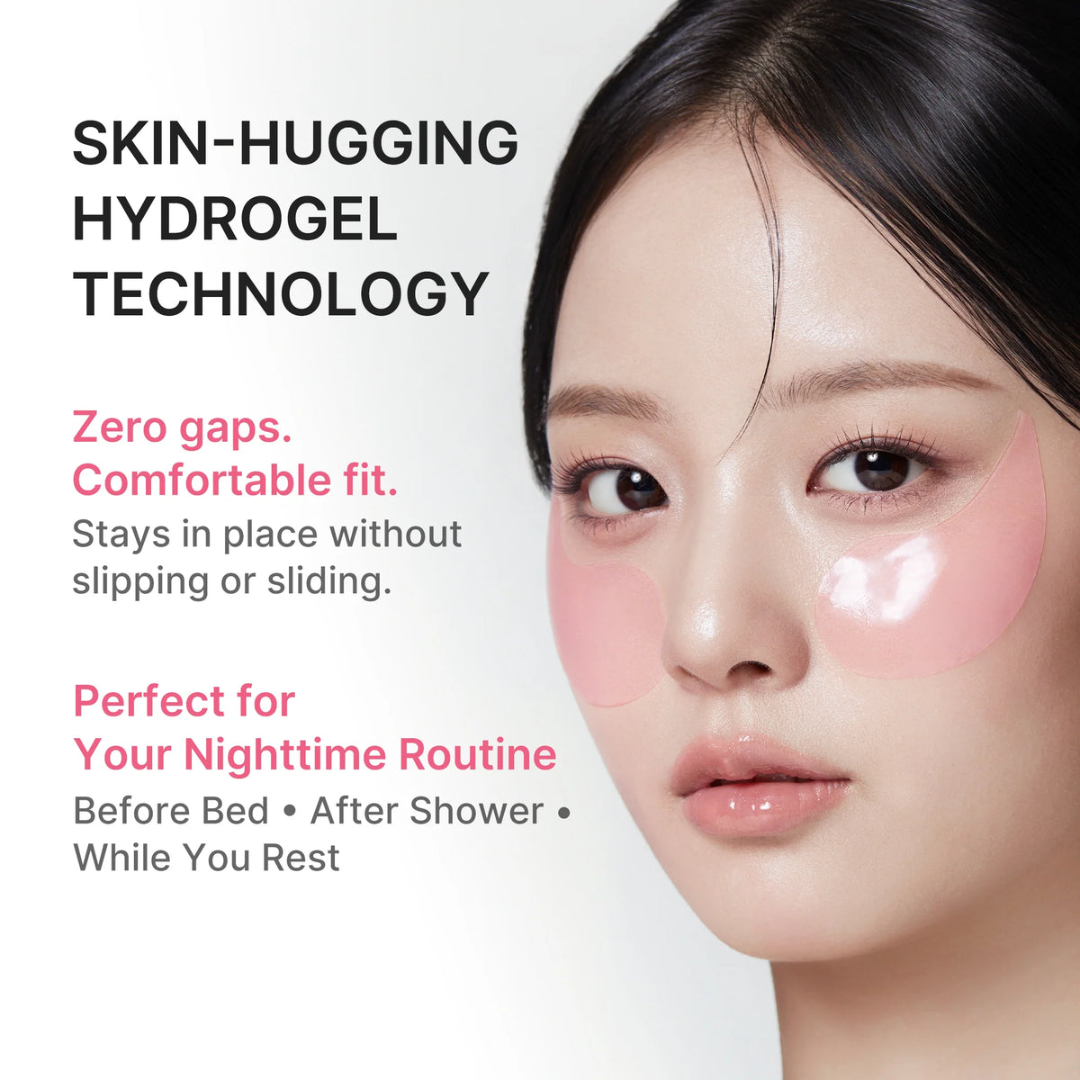 Medicube PDRN Caffeine Collagen Eye Patch — aplicação dos adesivos de hidrogel na área dos olhos