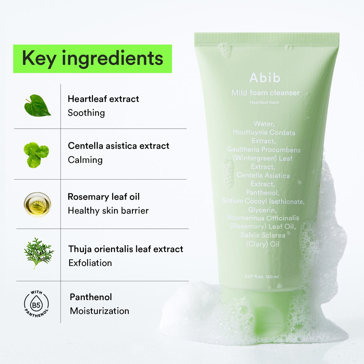 Abib Mild Foam Cleanser Heartleaf 150 ml — ingredientes em destaque