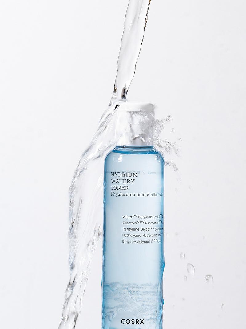 COSRX Hydrium Watery Toner 280 ml — frasco oficial sob fluxo de água