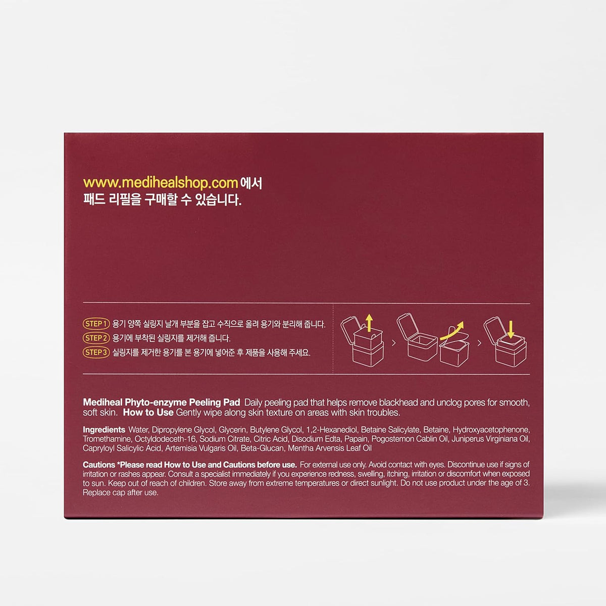 Mediheal Phyto-Enzyme Peeling Pad 90 unidades — verso oficial da embalagem