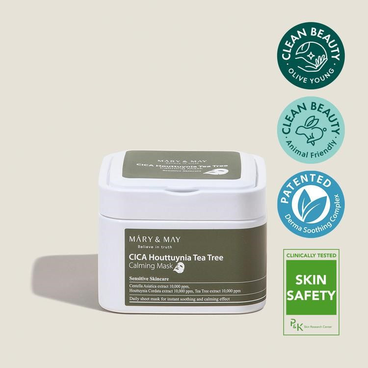 Mary&May Cica Houttuynia Cordata Tea Tree Calming — Máscara Facial 30 unidades