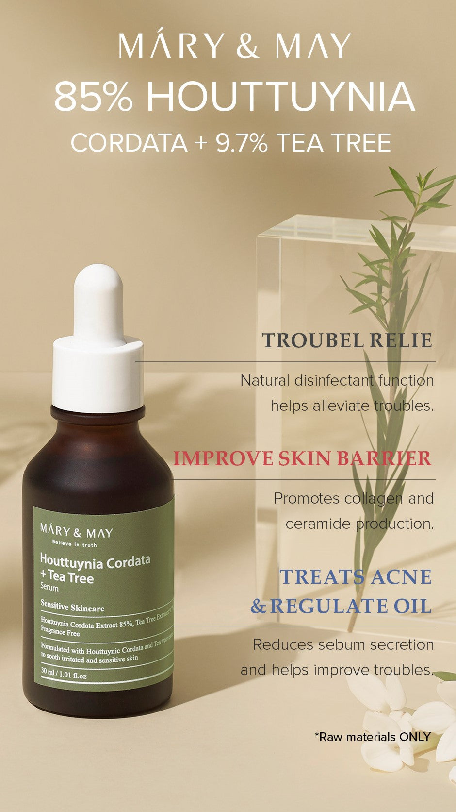 Mary&May Houttuynia Cordata + Tea Tree — Sérum Facial 30 ml