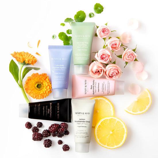 Mary&May Vegan Wash Off Mask Mini Set — Máscara Facial 5 × 30 g
