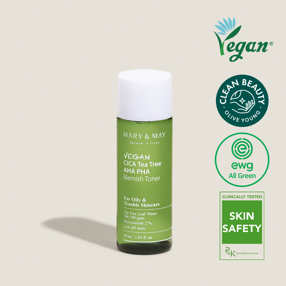 Mary&May Vegan CICA Tea Tree AHA PHA Blemish Toner — Tônico Facial 30 ml (Miniatura)