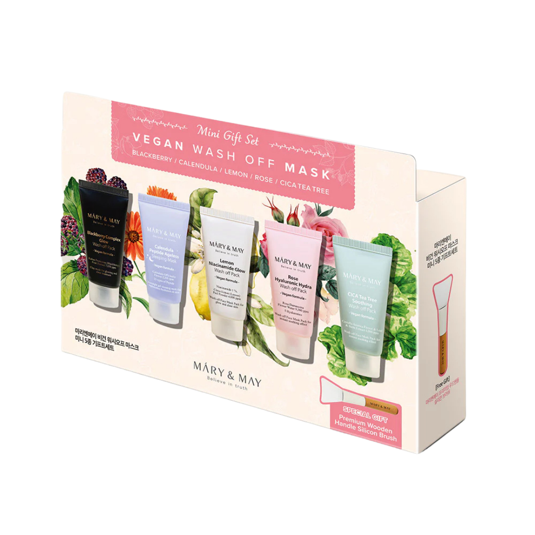 Mary&May Vegan Wash Off Mask Mini Set — Máscara Facial 5 × 30 g