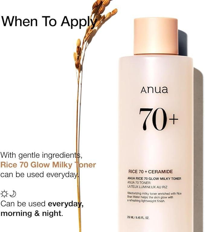 Anua Rice 70 Glow Milky Toner — Tônico Facial Leitoso 250 ml