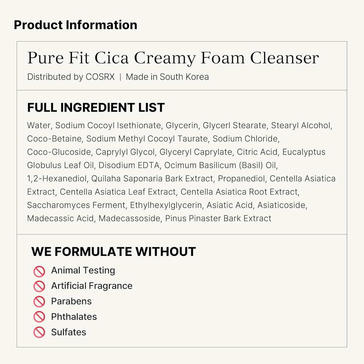 COSRX Pure Fit Cica Creamy Foam Cleanser — Espuma de Limpeza 150 ml