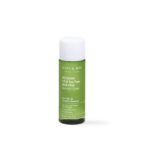 Mary and May Vegan CICA Tea Tree AHA PHA Blemish Toner — Tônico Facial 30 ml