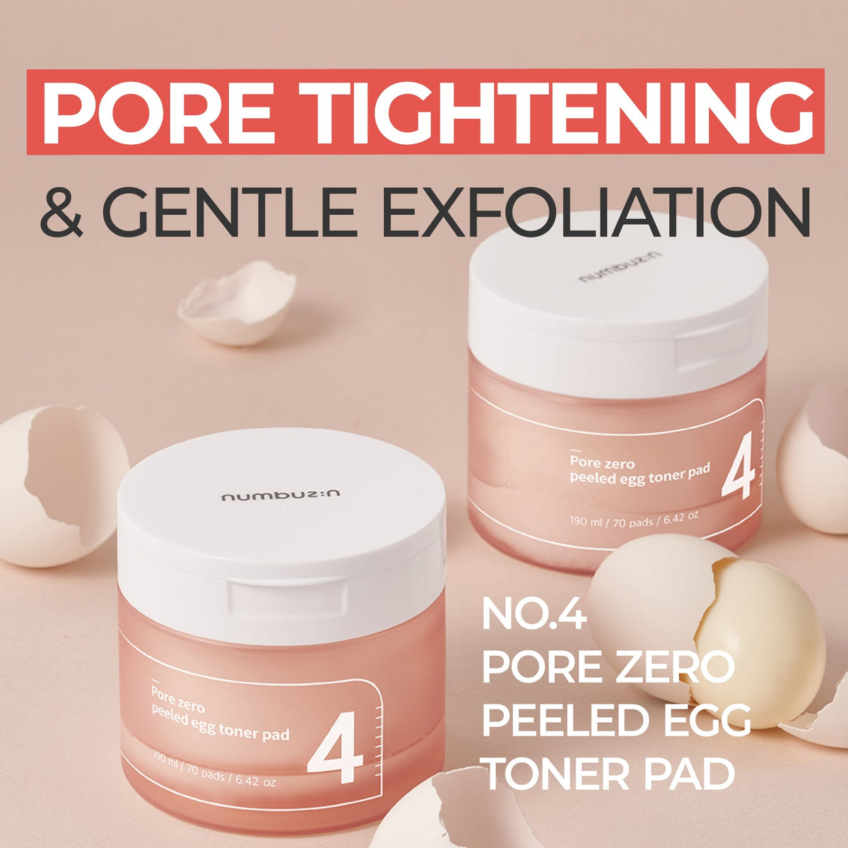 numbuz:n Nº 4 Pore Zero Peeled Egg Toner Pads — 70 unidades / 180 ml — foto oficial da marca