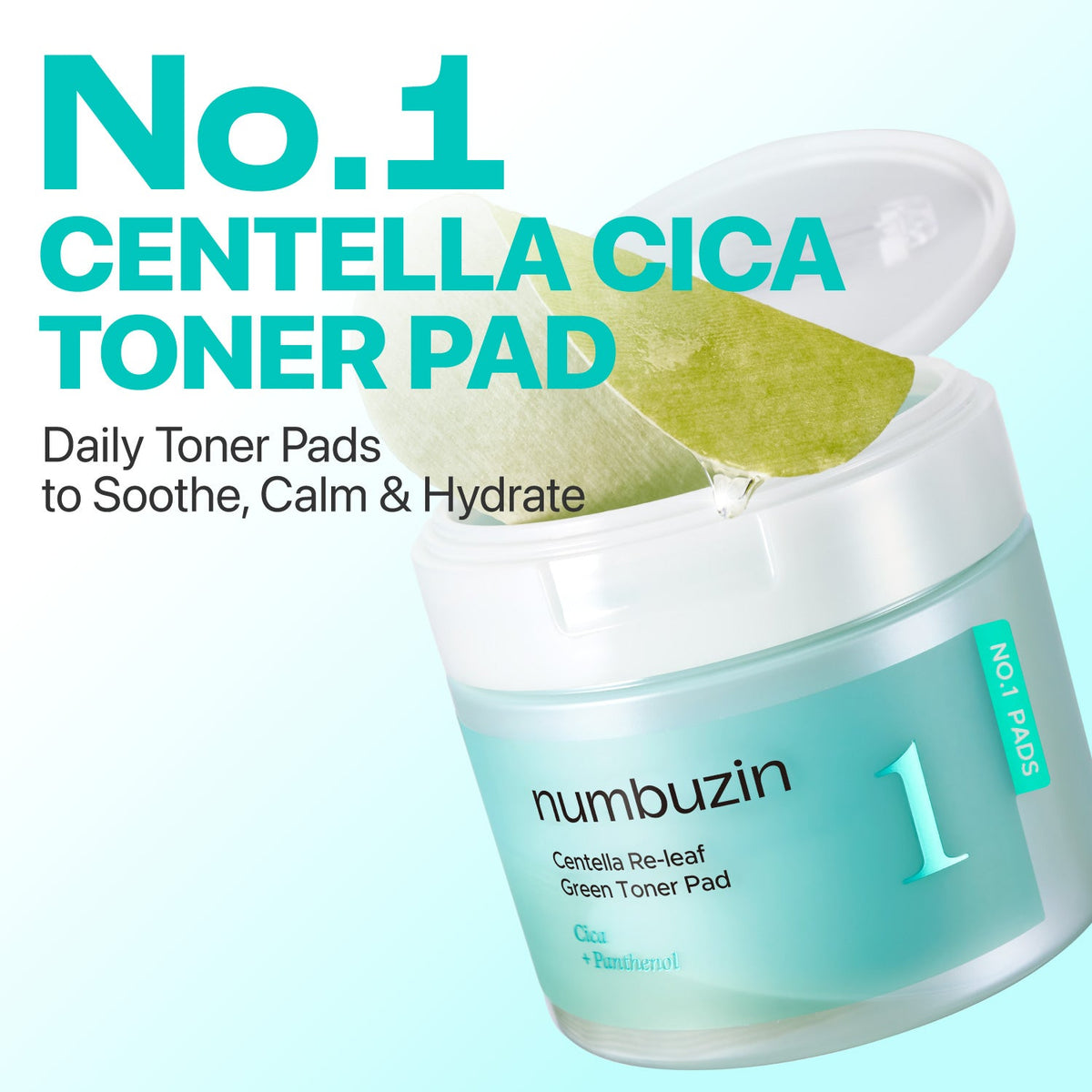 numbuzin No.1 Centella Re-Leaf Green Toner Pad — 70 Pads / 190 ml — foto oficial da marca