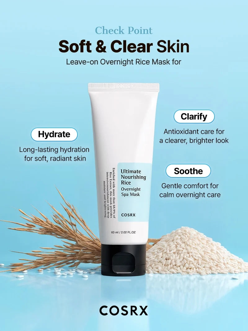 COSRX Ultimate Nourishing Rice Overnight Spa Mask — Máscara Noturna 60 ml — foto oficial da marca