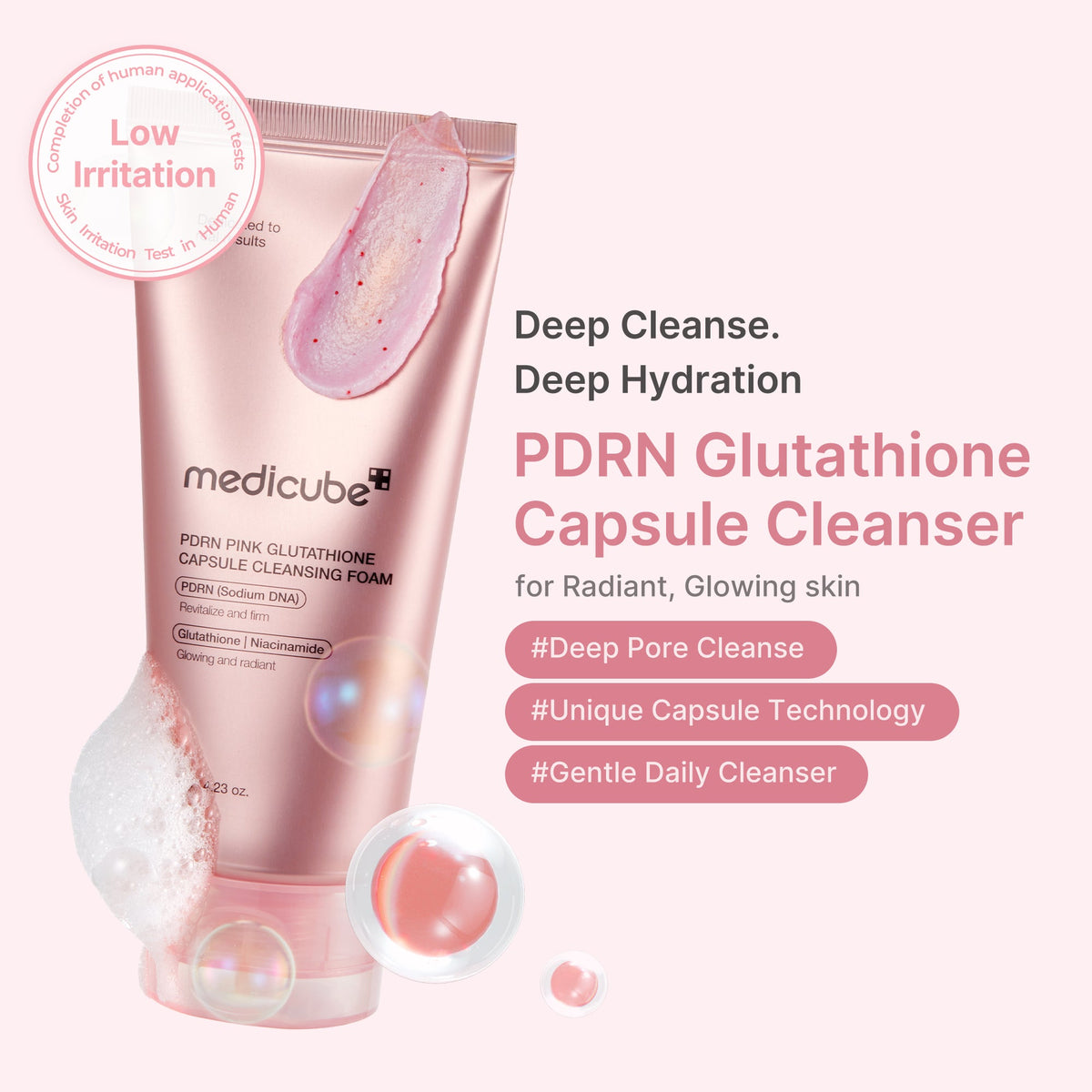 Medicube PDRN Pink Glutathione Capsule Cleansing Foam — 120 g — foto oficial da marca