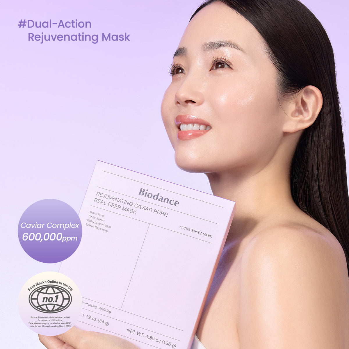 Biodance Caviar PDRN Real Deep Mask — Máscara facial de hidrogel, 34 g por folha (caixa com 4)