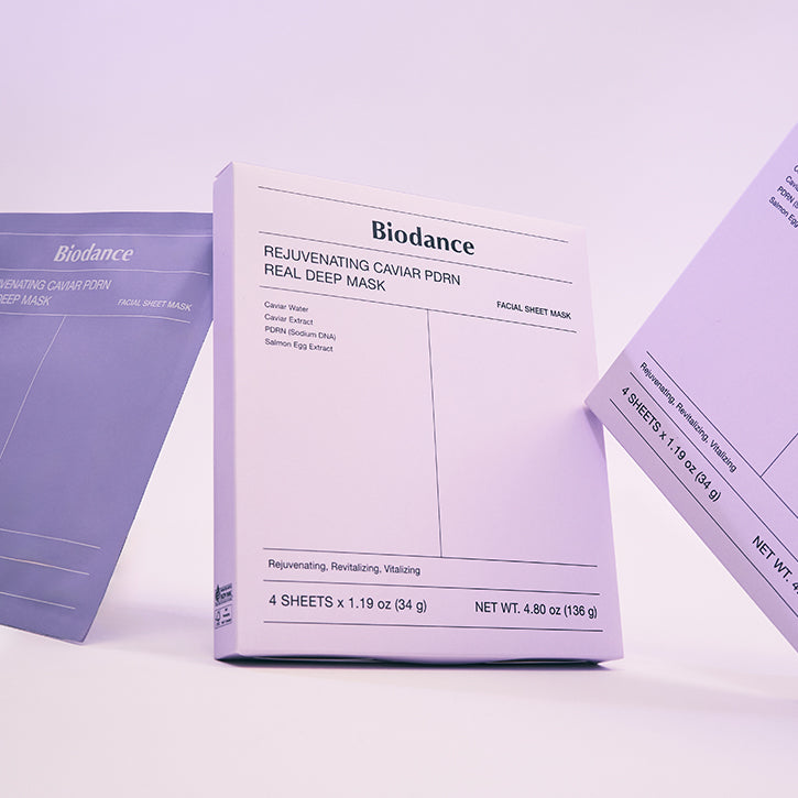 Biodance Caviar PDRN Real Deep Mask — Máscara facial de hidrogel, 34 g por folha (caixa com 4)