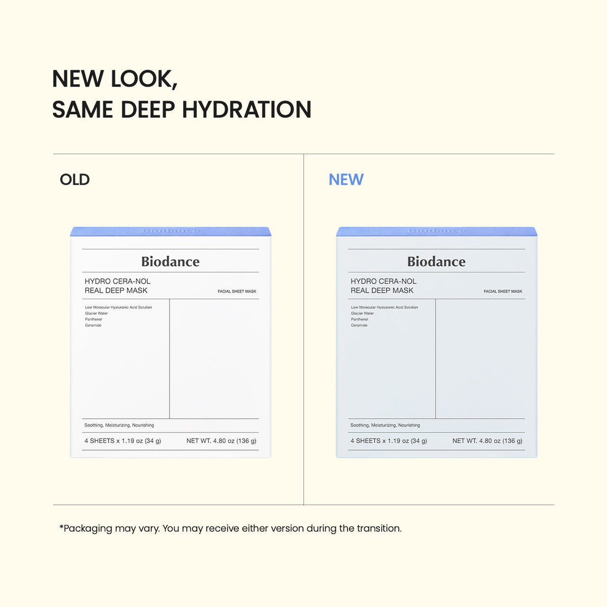 Biodance Hydro Cera-nol Real Deep Mask — Máscara facial de hidrogel, 34 g por folha (caixa com 4)
