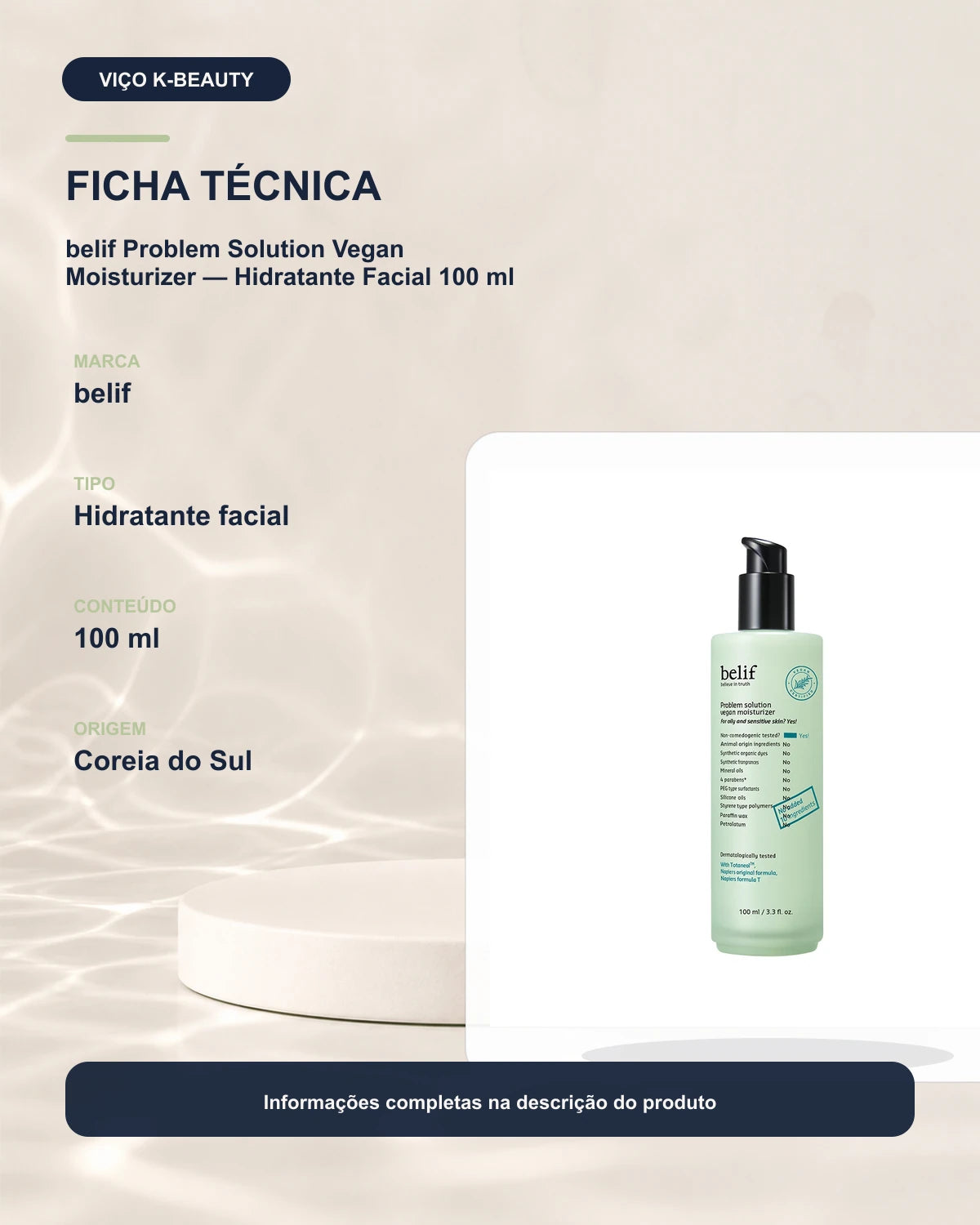 belif Problem Solution Vegan Moisturizer — Hidratante Facial 100 ml