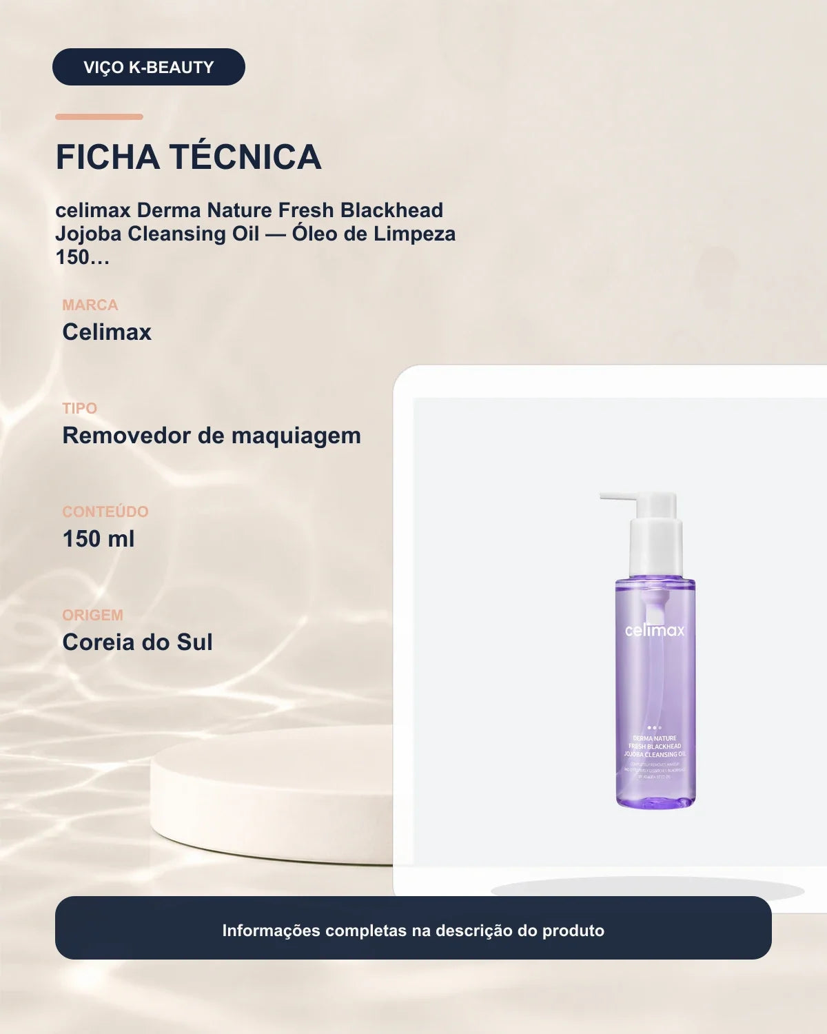 celimax Derma Nature Fresh Blackhead Jojoba Cleansing Oil — Óleo de Limpeza 150 ml