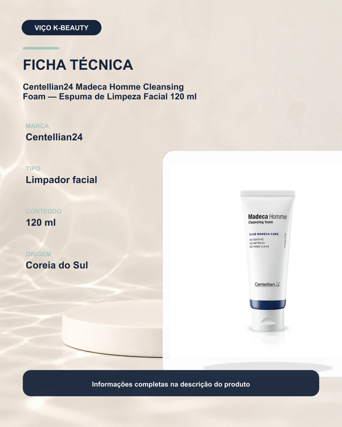 Centellian24 Madeca Homme Cleansing Foam — Espuma de Limpeza Facial 120 ml