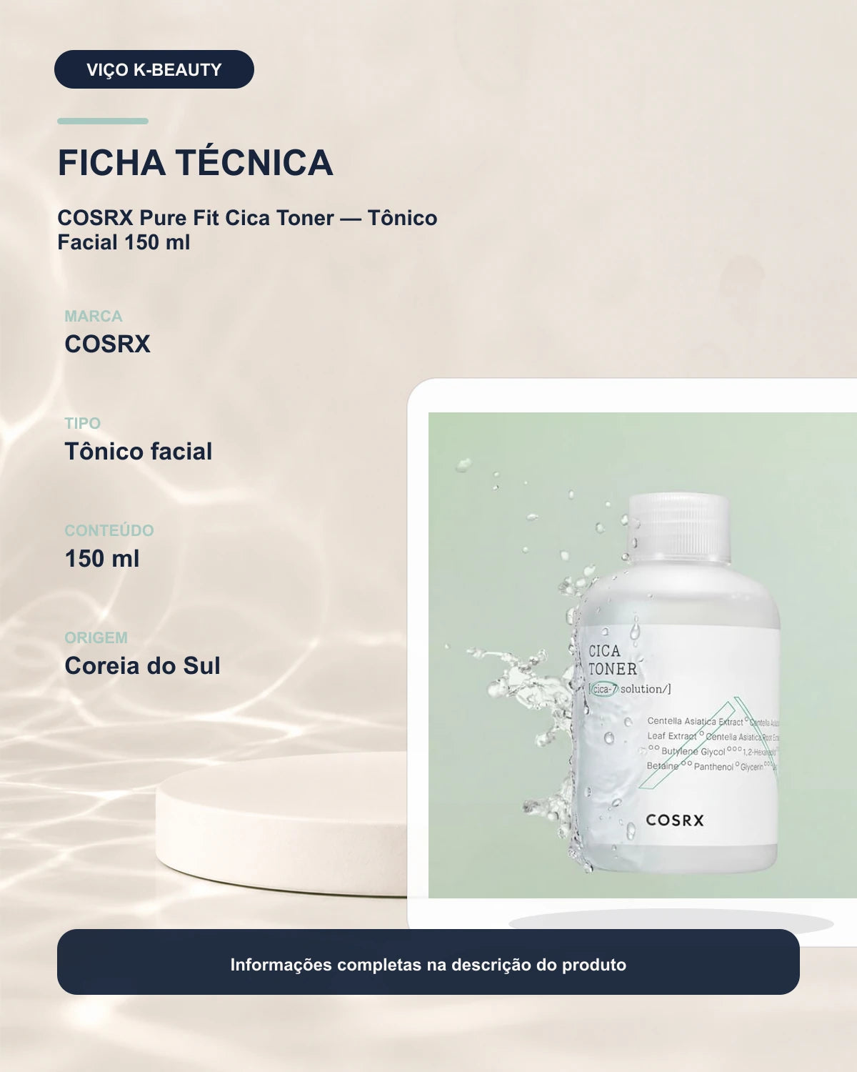 COSRX Pure Fit Cica Toner — Tônico Facial 150 ml