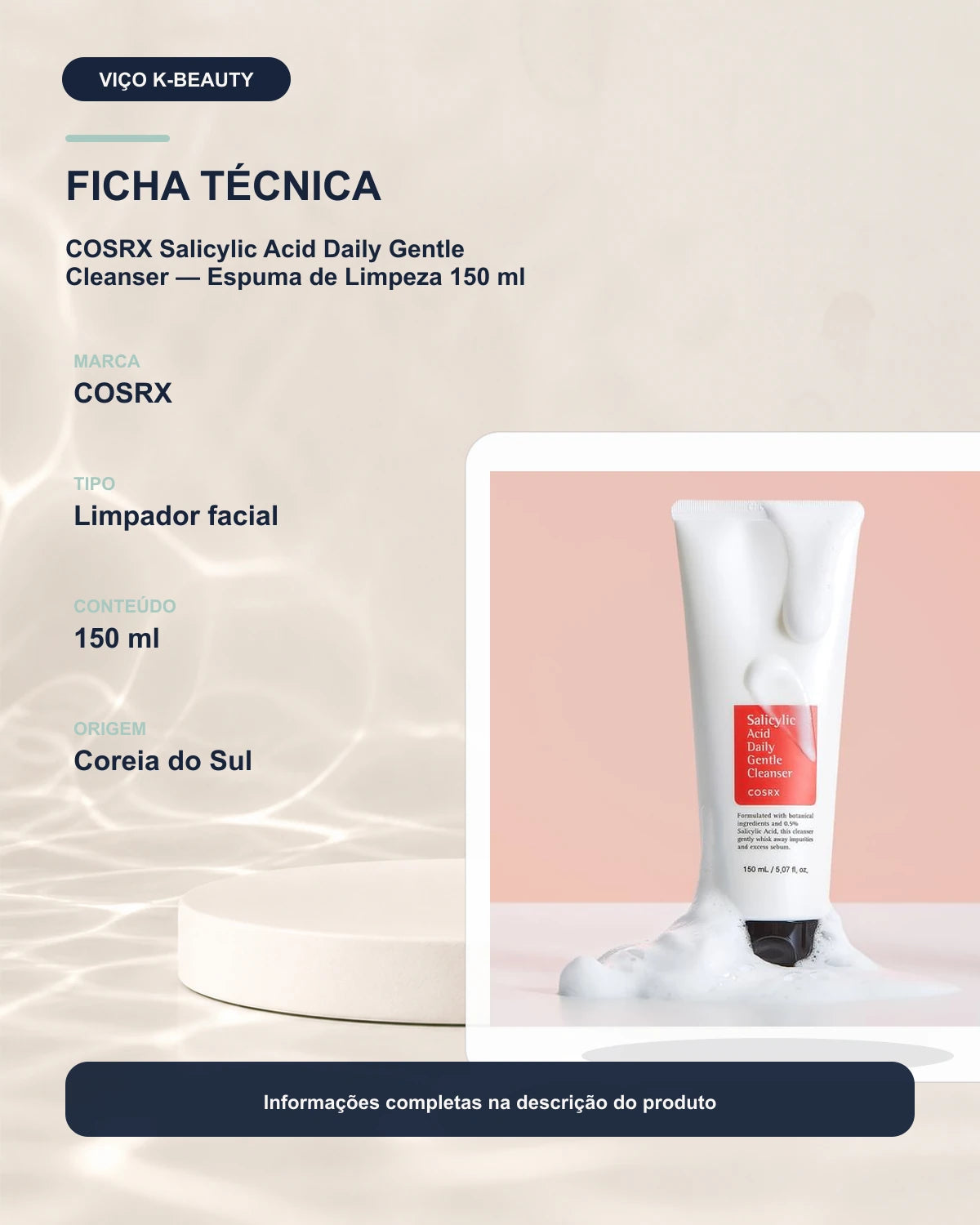COSRX Salicylic Acid Daily Gentle Cleanser — Espuma de Limpeza 150 ml