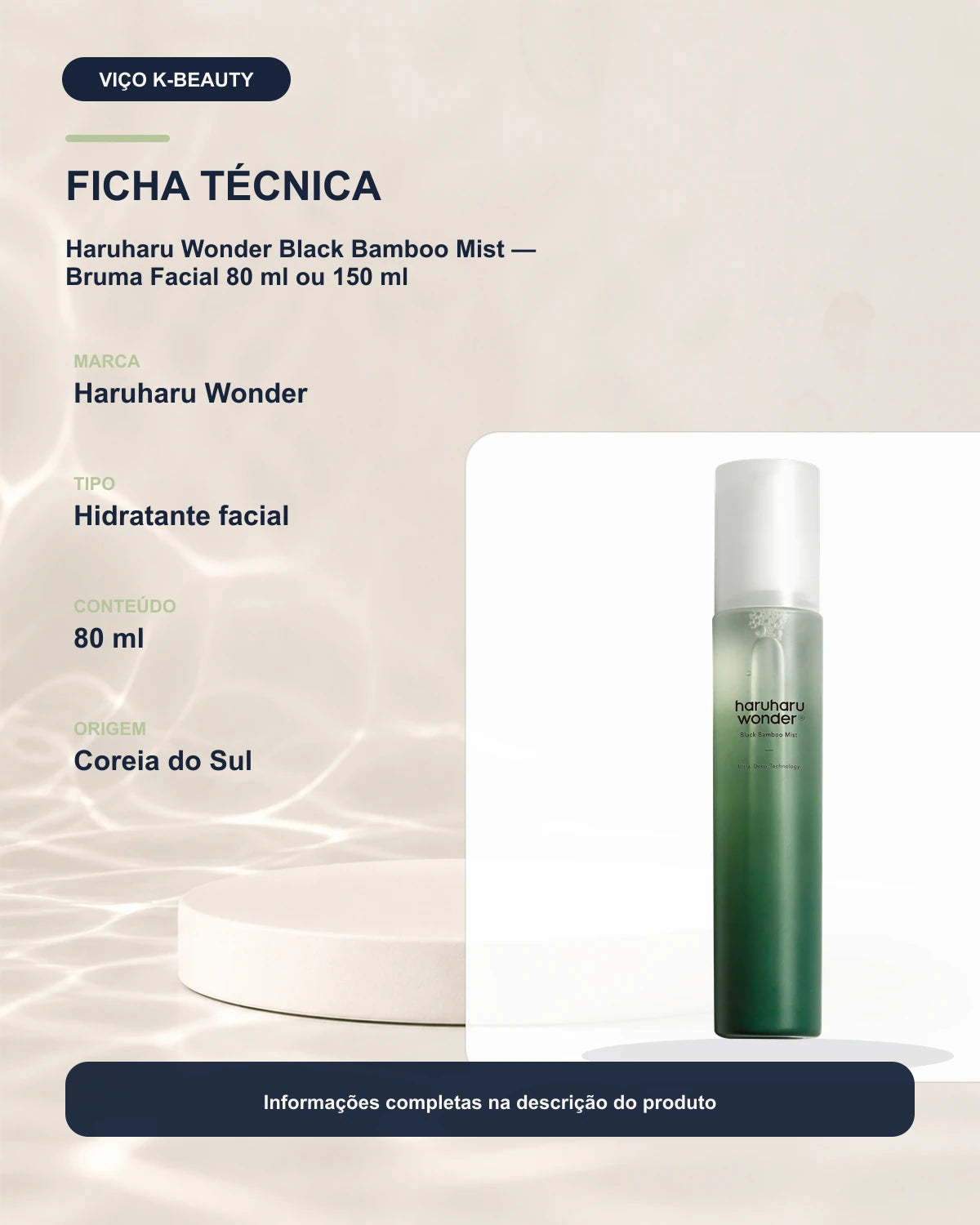 Haruharu Wonder Black Bamboo Mist — Bruma Facial 80 ml ou 150 ml