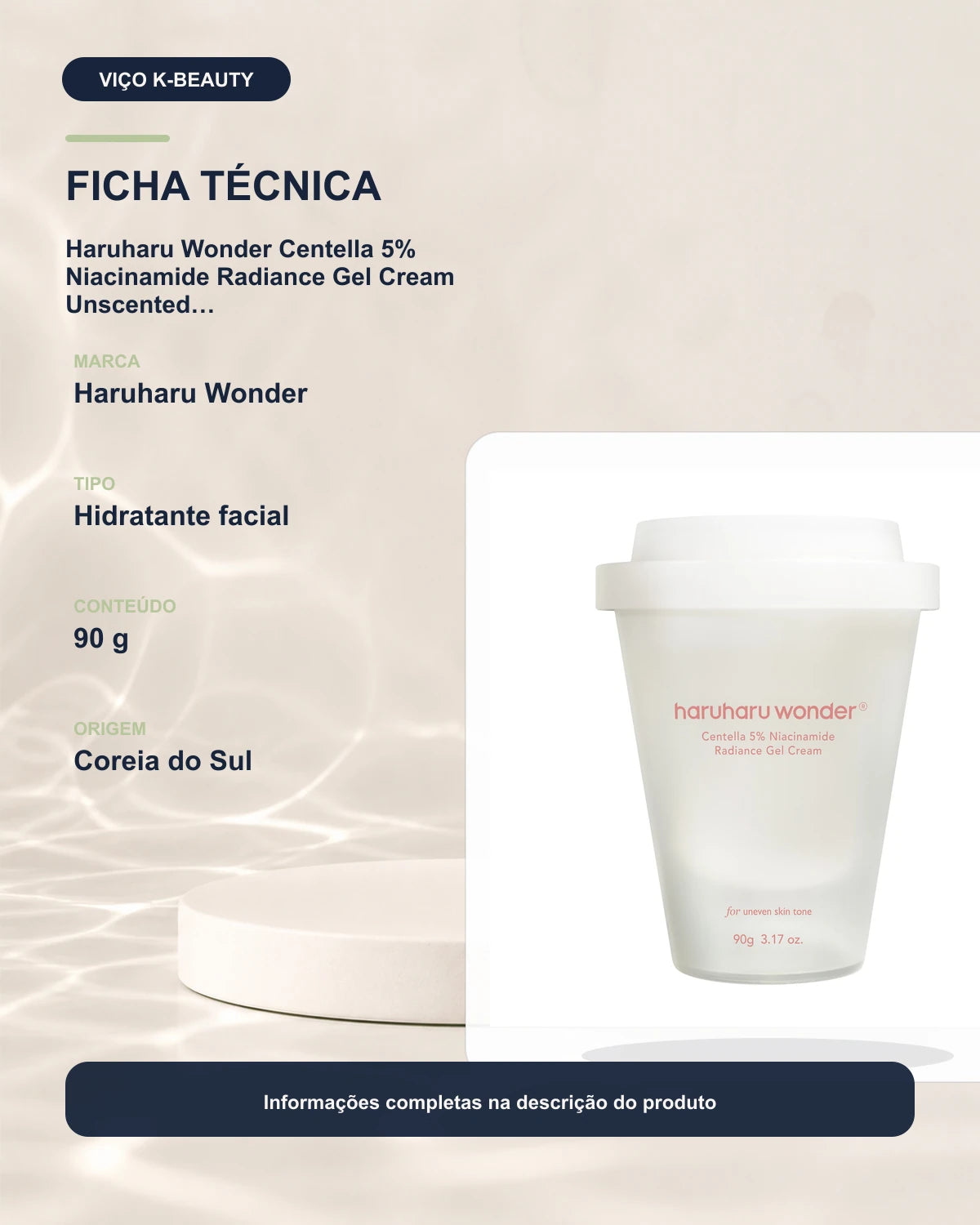 Haruharu Wonder Centella 5% Niacinamide Radiance Gel Cream Unscented — Gel-Creme 90 g