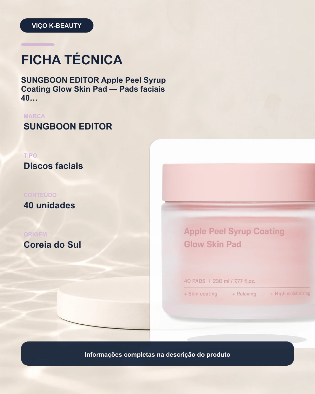 SUNGBOON EDITOR Apple Peel Syrup Coating Glow Skin Pad — Pads faciais 40 unidades / 230 ml
