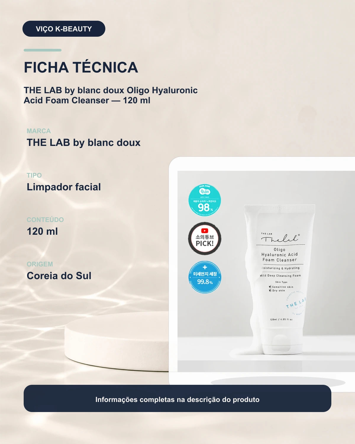 THE LAB by blanc doux Oligo Hyaluronic Acid Foam Cleanser — 120 ml
