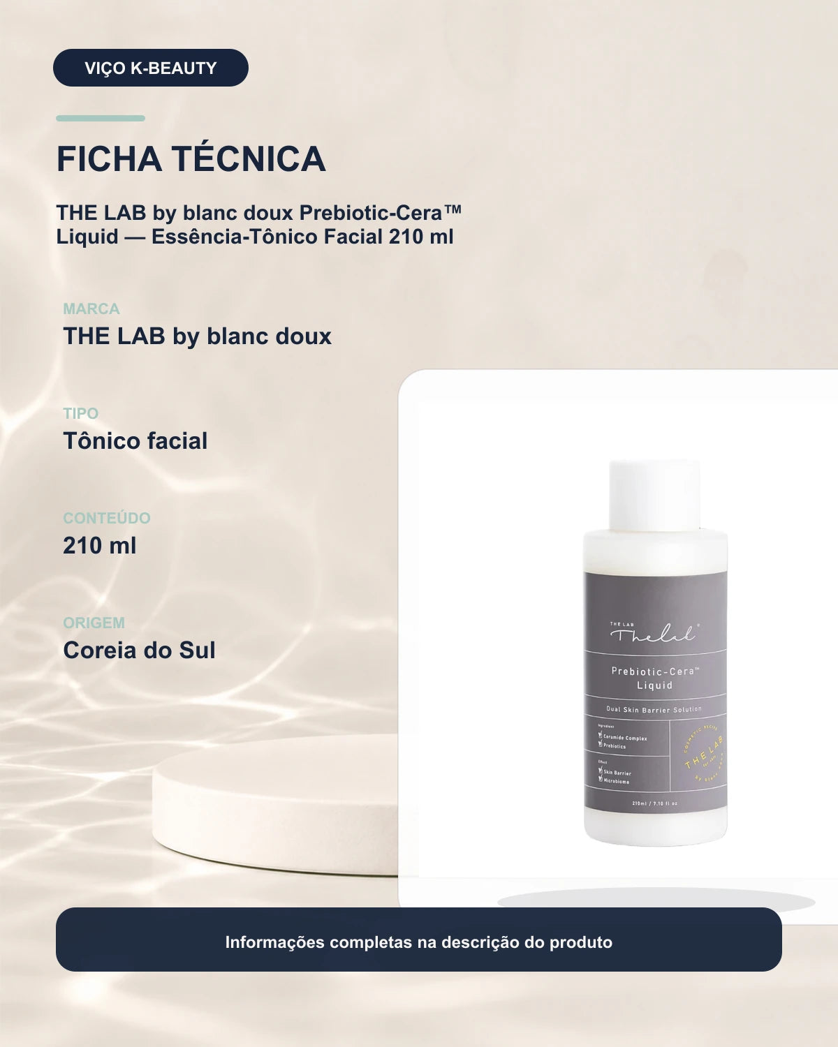 THE LAB by blanc doux Prebiotic-Cera™ Liquid — Essência-Tônico Facial 210 ml